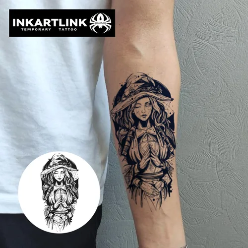 Vista 2 de INKARTLINK Tattoo Tech, 2 hojas de tatuaje semipermanente mediano, tatuajes temporales de diseño artístico para adultos, dura 1-2 semanas