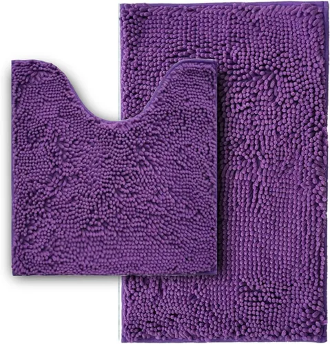 Vista 40 de Juego de alfombras de baño de 2 piezas, súper absorbente suave, gruesa, lavable en lavadora, alfombra de baño de chenilla antideslizante, alfombra