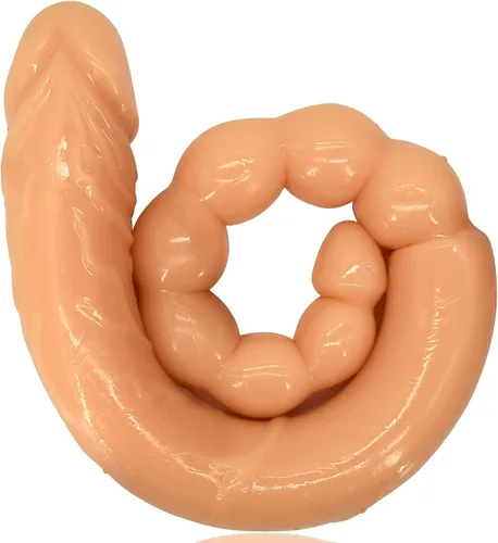 Vista 7 de Consolador de doble punta de 18.89 pulgadas Dong cuentas anales con venas y glande para estimulación anal vagina doble cara polla masajeador