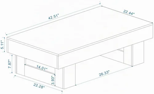 Vista 2 de Mesa de centro de granja, mesas centrales rectangulares de madera de 42 pulgadas con base gruesa, modernos muebles de té de cóctel bajos para sala