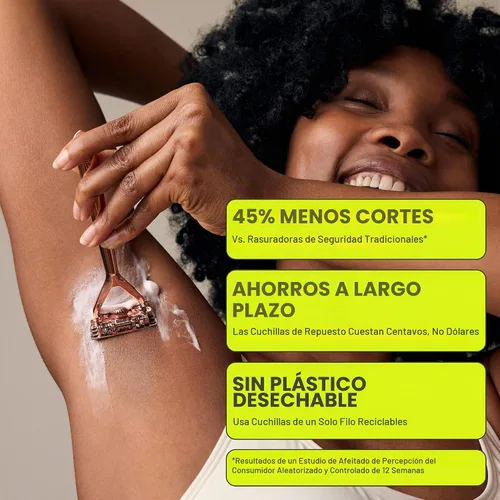 Vista 4 de Leaf Shave Juego de navajas Leaf, navaja de seguridad totalmente metálica con cabezal pivotante y carga ajustable de cuchillas, incluye soporte a