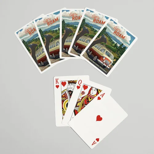 Vista 7 de Lantern Press Muir Woods National Monument, California, Camper Van, Off to Roam, 52 Playing Cards for Adults, Poker Size Card Deck