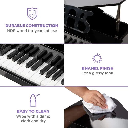 Vista 5 de Grand piano de madera con 30 teclas, juguete para niños color negro con asiento.