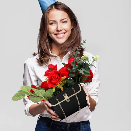 Vista 7 de Lincia 12 cajas de flores negras para boda, bolsa de regalo de flores negras, cajas de ramo con asas para arreglos, papel de regalo de ramo