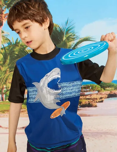 Vista 4 de PHIBEE Camiseta de manga corta para niño con protección solar UPF 50+