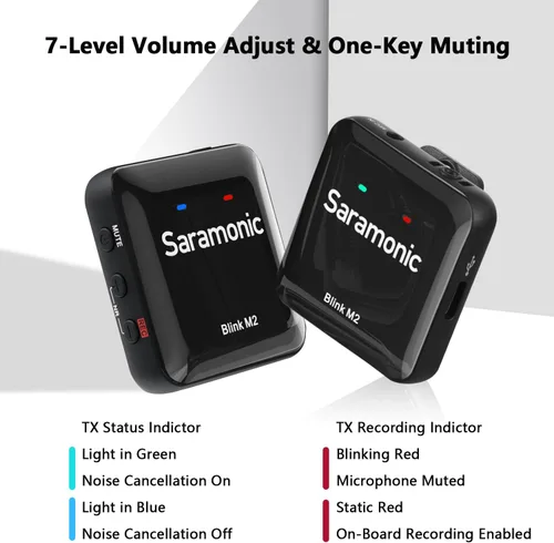 Vista 3 de Saramonic Blink M2 - Micrófono inalámbrico Lavalier para cámaras, grabación integrada, rango de 656 pies, duración de la batería de 12 horas