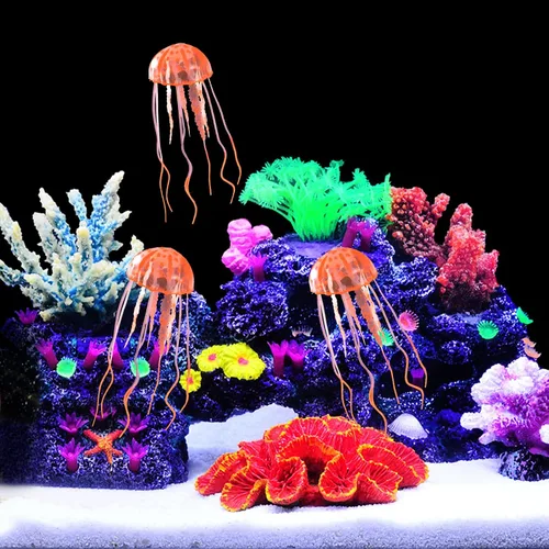 Vista 6 de WishLotus 2 decoraciones de medusas para pecera, adorno de plantas de medusas de simulación, decoraciones brillantes de medusas, decoraciones