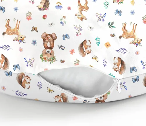 Vista 8 de Fundas de almohada de lactancia de animales de acuarela para niños y niñas, osos, conejo, mapache, hojas florales, funda de almohada de lactancia