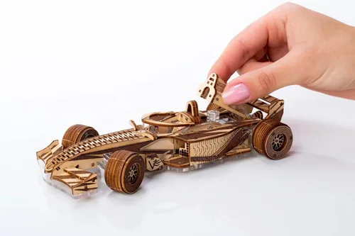 Vista 7 de Modelos Veter Mecánicos Madera y Plástico Rompecabezas 3D Racer V3 Fórmula Uno F1 Racing Car Self-Assembly Set