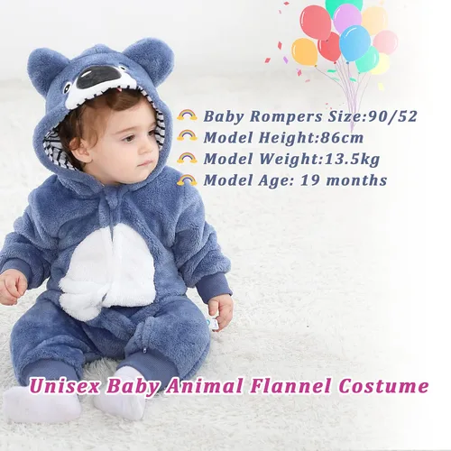 Vista 7 de TONWHAR Disfraz de Halloween para bebés y niños pequeños, traje de nieve para niños (3.5-4.5 añosaltura 41-46 pulgadas, koala azul)
