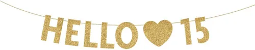Vista 7 de Cartel dorado de feliz cumpleaños número 15, decoración de fiesta de niño o niña de 15 años, suministros