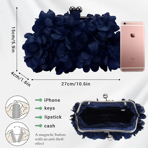 Vista 3 de JAMBHALA Bolsos de mano de noche con apliques florales, pequeños monederos de embrague para mujer