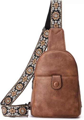 Vista 7 de OPAGE Small Sling Bag for Women, Leather Fanny Pack Crossbody Bag for Women Trendy Chest Bag with Adjustable Strap for Travel