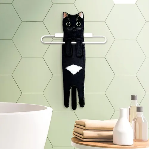 Vista 3 de Toallas de mano para baño y cocina, toallas decorativas para rostro con diseño de gato que se secan rápidamente y se cuelgan; regalos divertidos