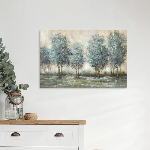 Vista 5 de Lienzo de pintura de árbol, arte de pared, bosque texturizado, paisaje, naturaleza, árboles, paisaje, ilustración, dormitorio, sala de estar