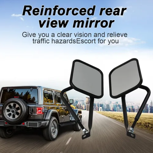 Vista 4 de Espejos cuadrados para puertas Jeep Wrangler – Gran angular, antivibración, fácil de instalar para una conducción segura