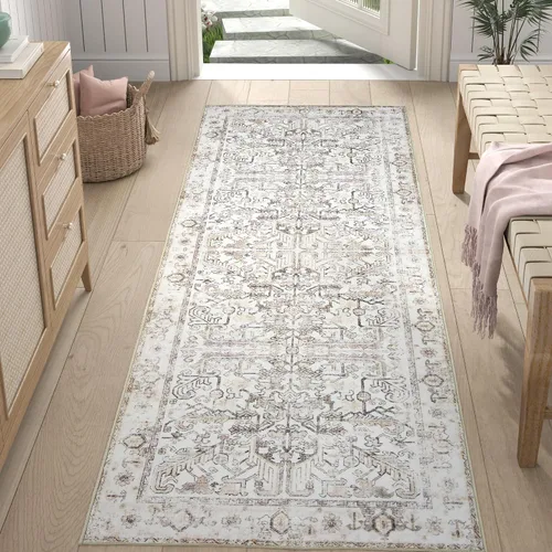 Vista 245 de jinchan Lima - Alfombra simétrica floral geométrica lavable, alfombra de entrada de medio círculo de 2 x 3, alfombra de media luna, suave y Azul