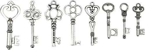 Vista 5 de lollibeads (TM) Antiqued Assorted Skeleton Key encanto Set Collar Colgante, de filigrana corazón Royal Victoriana Steampunk Proyectos Bronce-extra