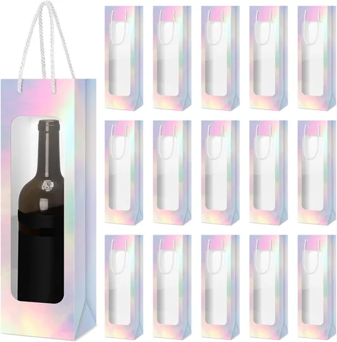 Vista 9 de Tioncy 24 bolsas de regalo de botella de vino individual de Navidad, bolsas de champán para bodas a granel con ventana transparente, cajas