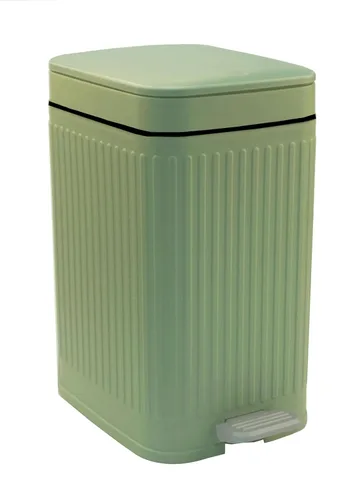 Vista 8 de Feisco Cubo de basura pequeño con tapa, cubo de basura pequeño para baño con pedal y tapa tipo prensa, cubo de basura delgado para cocina, baño, Gris