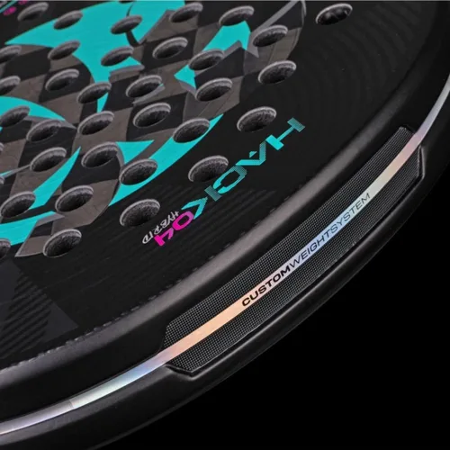 Vista 7 de BULLPADEL Pala de pádel HACK 04 Hybrid Miami Paquito Navarro Edición Limitada Forma Diamante TRICARBON 3D & MULTIEVA Core Tecnología de canal