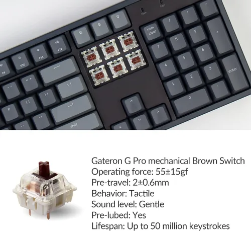 Vista 2 de Keychron K10 - Teclado mecánico para juegos con cable Bluetooth inalámbrico y USB de 104 teclas para Mac con interruptor Gateron G Pro marrón