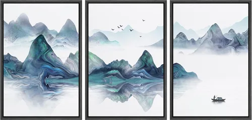 Vista 113 de NWT Lienzo enmarcado para pared, juego de arte en acuarela pastel, bosque de montaña oscura, naturaleza silvestre, ilustraciones de arte moderno