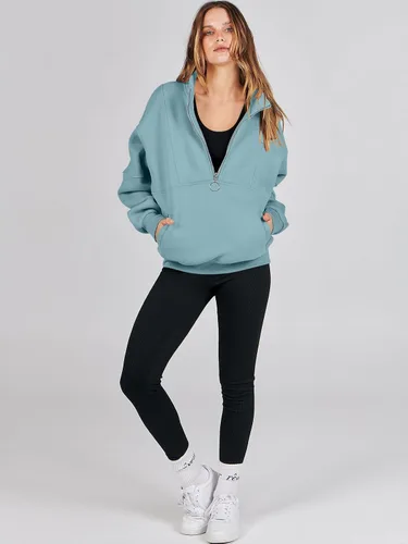 Vista 5 de ANRABESS Sudaderas de forro polar con media cremallera para mujer, de gran tamaño, con cremallera de un cuarto, ropa de moda para otoño de 2024