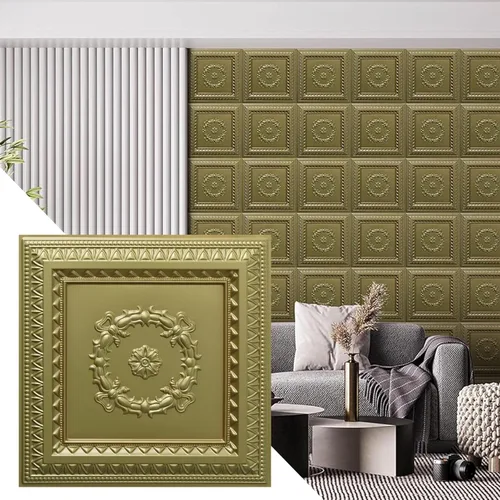 Vista 10 de Dundee Deco Pegamento de latón antiguo tradicional rústico para colocar o colocar, panel de techo decorativo 3D de PVC, 2 pies x 2 pies