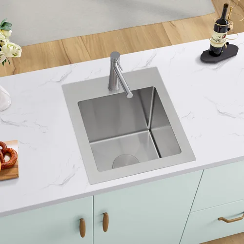 Vista 2 de MILOSEN Fregadero de barra de 15 x 17 pulgadas, fregadero de acero inoxidable T304, fregaderos de cocina pequeños con accesorios personalizados