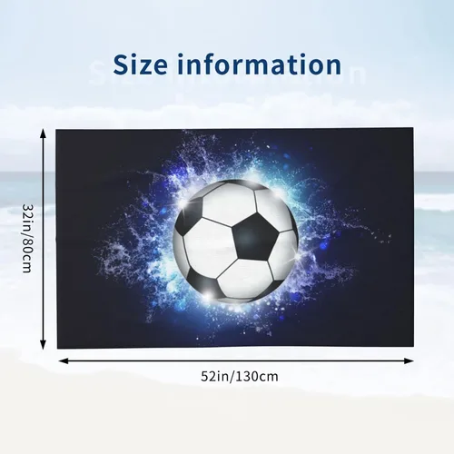 Vista 2 de Toalla de baño de microfibra con pelotas de fútbol para deportes, niños, niñas, mujeres, extra grande, absorbente, ligera, para baño, playa