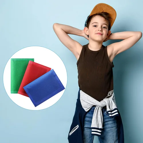 Vista 8 de Weewooday Carteras de 3 piezas para niños y niñas de 6 a 18 años, billeteras de lona triples con adhesivo y bolsillo con cremallera para niños