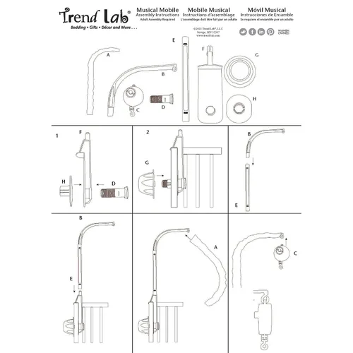 Vista 7 de Trend Lab Buffalo Check - Móvil para cuna de bebé con música, brazo móvil para cuna para rieles de cuna estándar