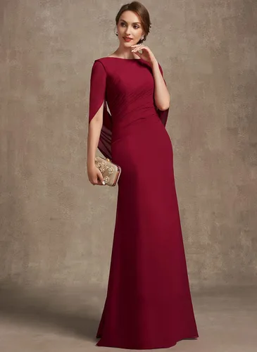 Vista 4 de NABN Vestidos de noche de gasa de sirena para mujer con capa para boda