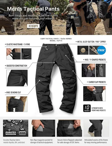 Vista 6 de CQR Men's Tactical Pants, Water Resistant Ripstop Cargo Pants, Lightweight EDC Work Hiking Pants, Outdoor Apparel