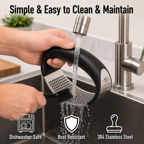 Vista 7 de Zulay Kitchen Juego de Prensador de Ajo Balancín de Acero Inoxidable - Picador de Ajo Premium Triturador de Ajo - Nuevo Triturador de Ajo Innovador