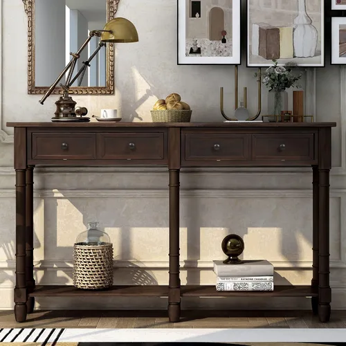 Vista 3 de P PURLOVE - Mesa consola de madera con cajón, 58 pulgadas de largo, color Espresso