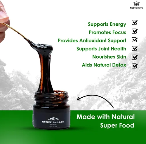 Vista 3 de Native Rems Resina Shilajit del Himalaya, pura y probada en laboratorio con alto ácido fúlvico y minerales esenciales, orgánica, vegana, sin OMG