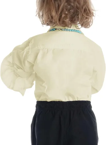Vista 3 de rrhss Disfraces para niños, camisas de pirata, medievales, renacentistas, escoceses, con volantes, puños con cordones, ropa de solapa de 5 a 14 años