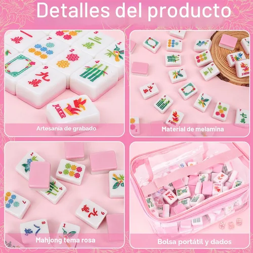 Vista 4 de 162 Pink American Mahjong Tiles Set & Storage Bag, Dice, 1.2" Melamine Gift