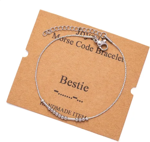 Vista 187 de JoycuFF Pulseras inspiradoras de código morse para mujeres, cuentas de plata, joyería con mantra de motivación, regalos para ella