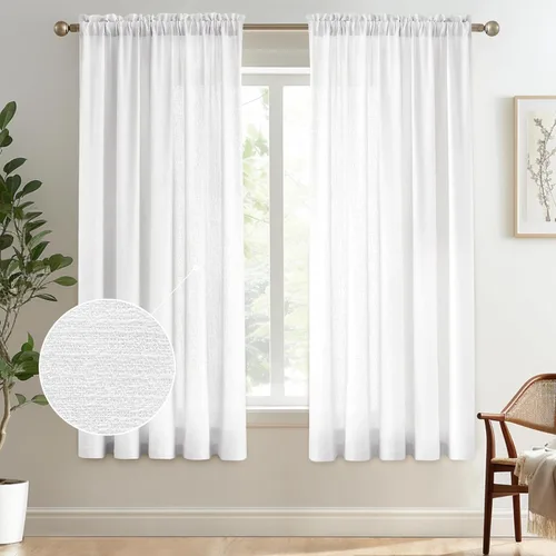 Vista 67 de Melodieux Cortinas de Niveles Semitraslúcidas Negras de 24 Pulgadas de Largo para Cocina, Cafetería, Dormitorio, Ventanas Pequeñas, Aspecto de Lino