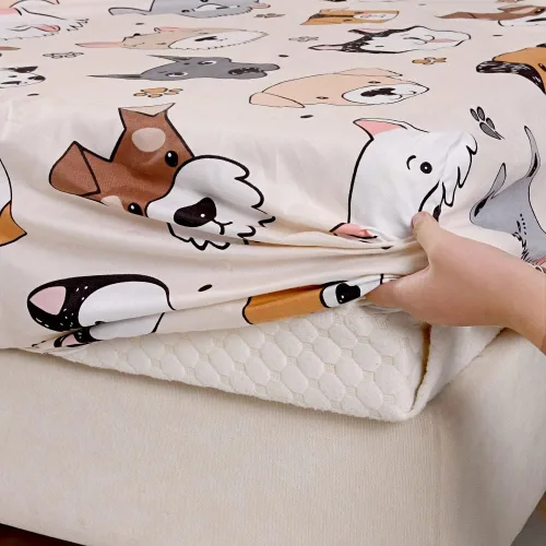 Vista 5 de Juego de 2 sábanas bajeras y fundas de almohada suaves para cama con bonitos patrones de cachorros, sábanas estampadas con patrón de perritos para 2