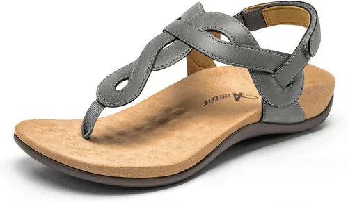 Vista 9 de Athlefit - Sandalias ortopédicas con soporte de arco para mujer, cómodas, con correa en T, sandalias casuales planas con soporte ortopédico