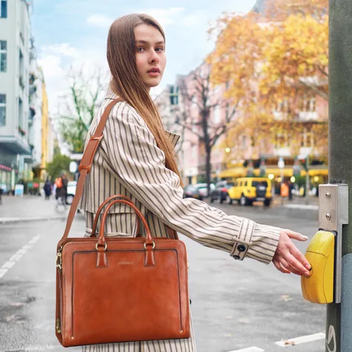 Vista 3 de Banuce Maletín de cuero italiano de grano completo genuino vintage para mujeres 14 pulgadas portátil bolsa de trabajo elegante de negocios marrón