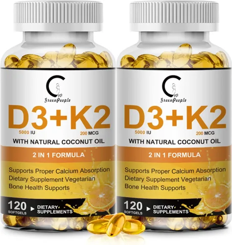 Vista 9 de Suplemento de Vitamina D3 K2 con Vitamina D3 5000 UI, 200 mcg de Vitamina K2 MK-7 y Aceite de Coco Natural, Fórmula 2-1 a Base de Plantas