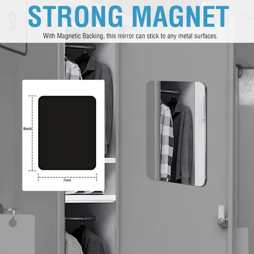 Vista 7 de Shatterproof Magnetic Locker Mirror 7x9 Inch for School – Lightweight Acrylic Mirror with Rounded Corners, Strong Flexible Magnetic Backing for