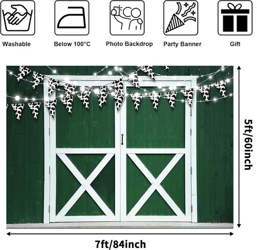 Vista 2 de Decoraciones de granja, telón de fondo para puerta de granero, temática de animales, pancarta de cumpleaños rústica, accesorios de fotografía