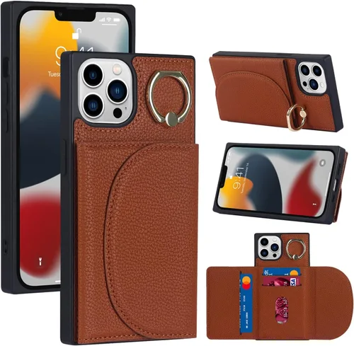 Vista 2 de Lipvina Funda para iPhone 12 Pro Max / 13 Pro Max con soporte para tarjetas, soporte de anillo giratorio de 360°, bloqueo magnético RFID