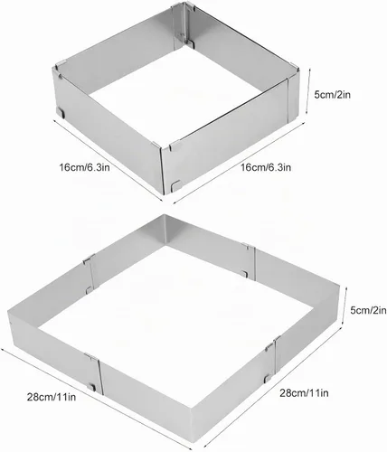 Vista 6 de BORDSTRACT Molde cuadrado ajustable para tartas, rectángulo de acero inoxidable, cortador de estaño para mousse tiramisú (grande (16 ~ 11.0 in)